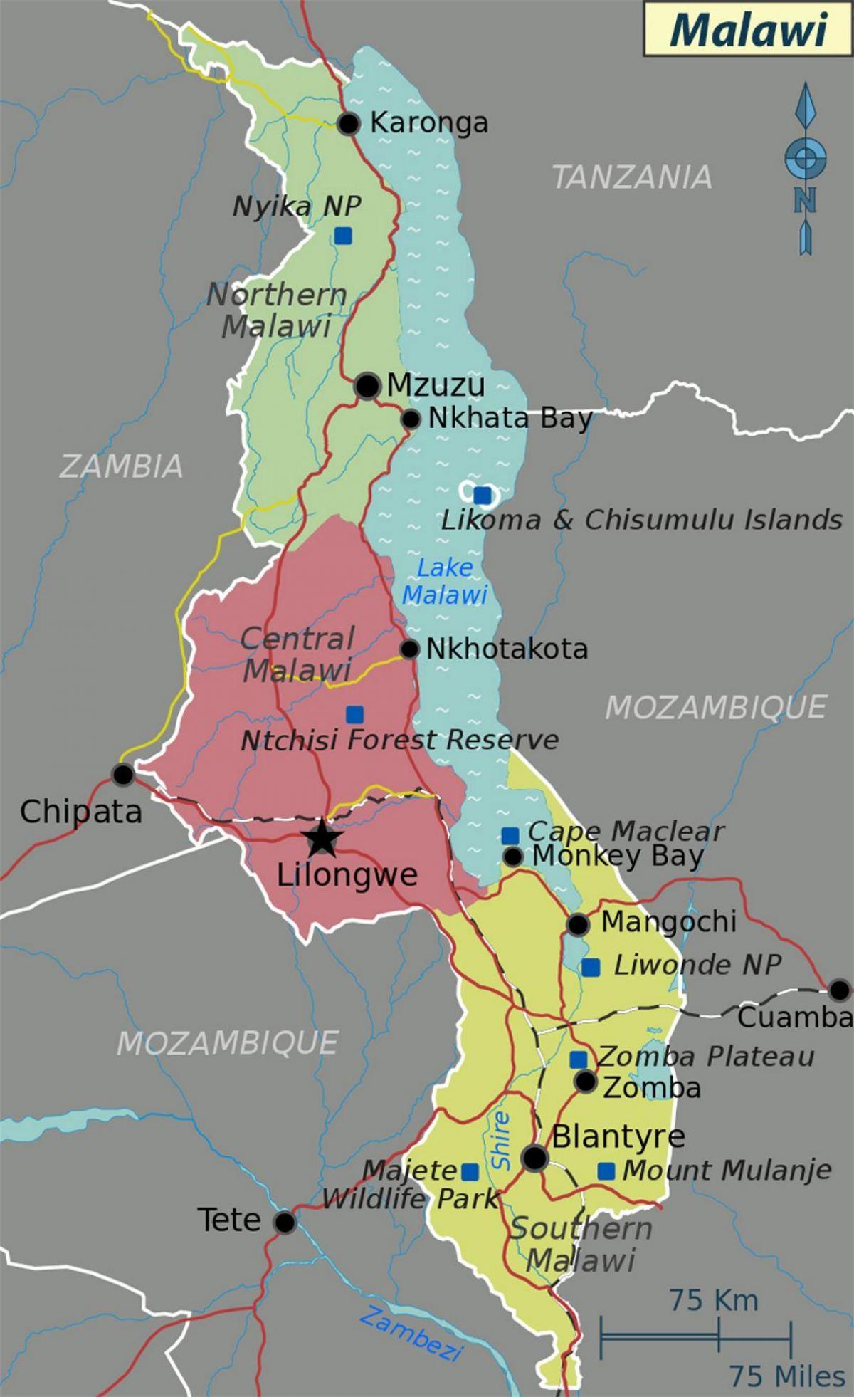 térkép a Malawi-tó afrika