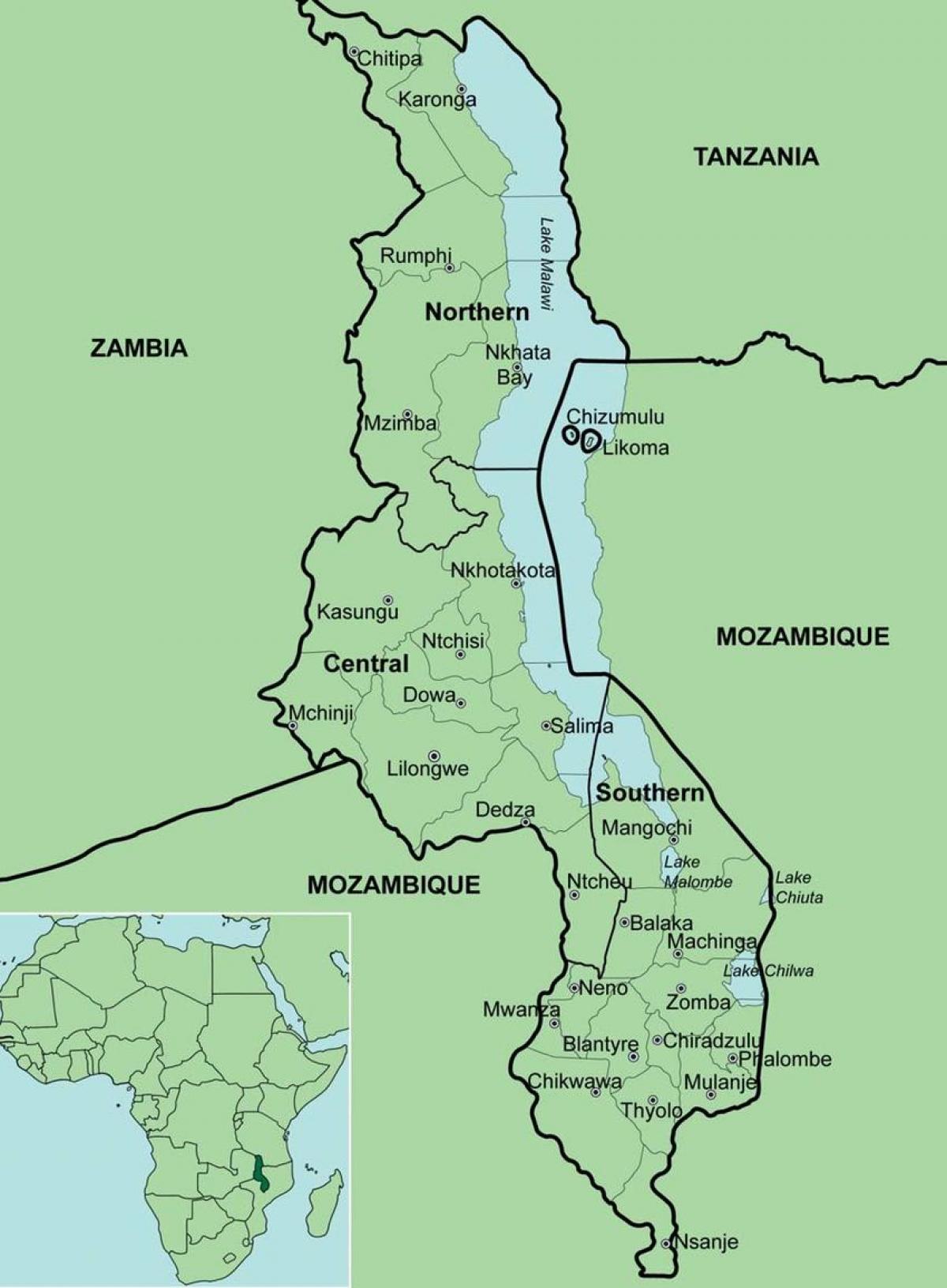 térkép Malawi mutatja kerületek