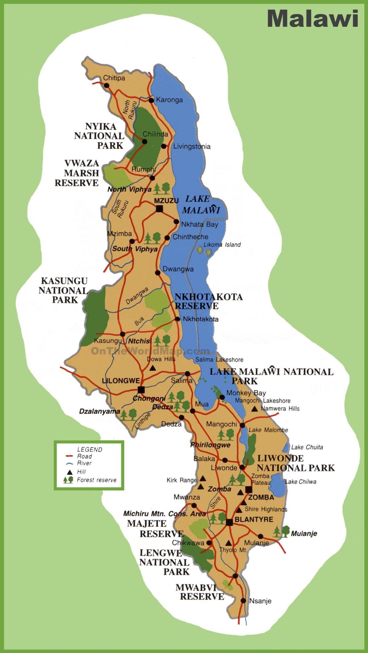térkép Malawi, valamint a környező országokban