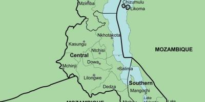 Térkép Malawi mutatja kerületek